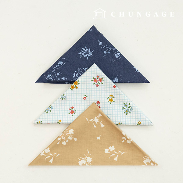 Fabric Package Flower Fabric Vintage Floral Pattern Check Flower Blue Beige Piece Cloth 3 Pack It's Package 115