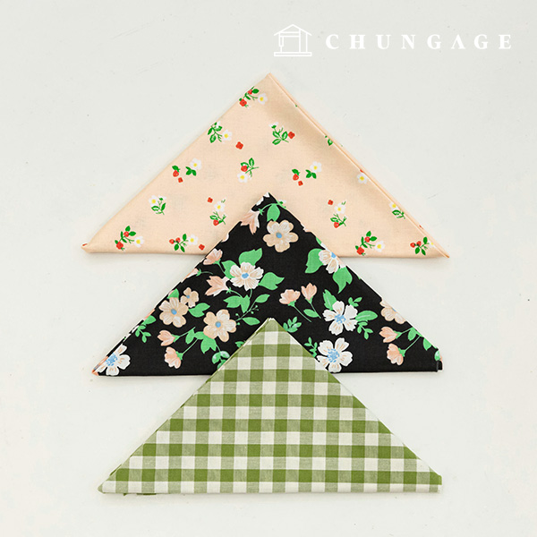 Fabric Package Flower Fabric Floral Pattern Check Cloth Pink Black Green Piece Cloth 3 Pack It's Package 126
