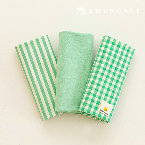 cotton fabric Melange yarn-dyed Washing Fabric Wide Width Vintage Check Stripe Plain 3 types Green Hanma
