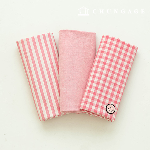 cotton fabric Melange yarn-dyed Washing Fabric Wide Width Vintage Check Stripe Plain 3 types of flower pink Hanma