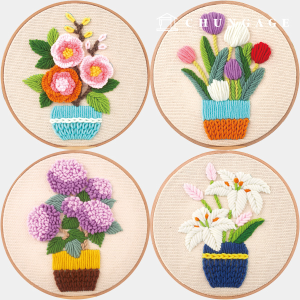 French embroidery package DIY kit yarn matting needle embroidery flower potted plant 8 types