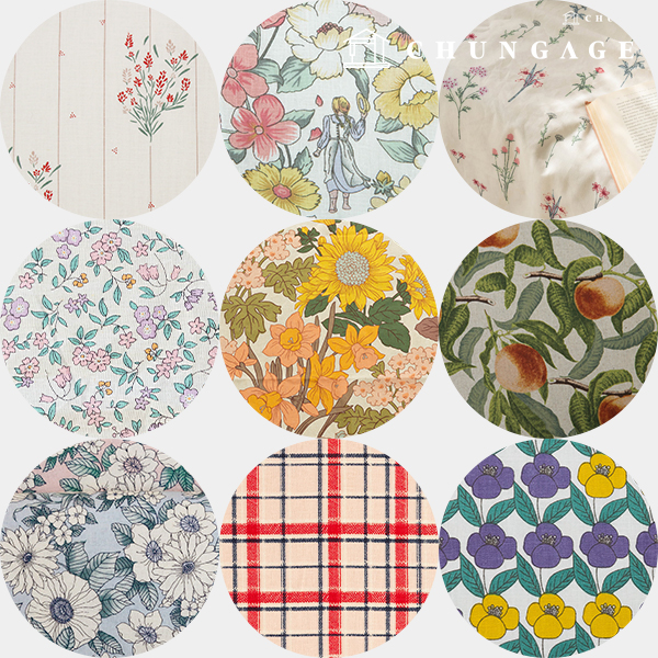 Linen fabric bio-washing flower pattern Flower Fabric Vintage Check Fabric 88 types