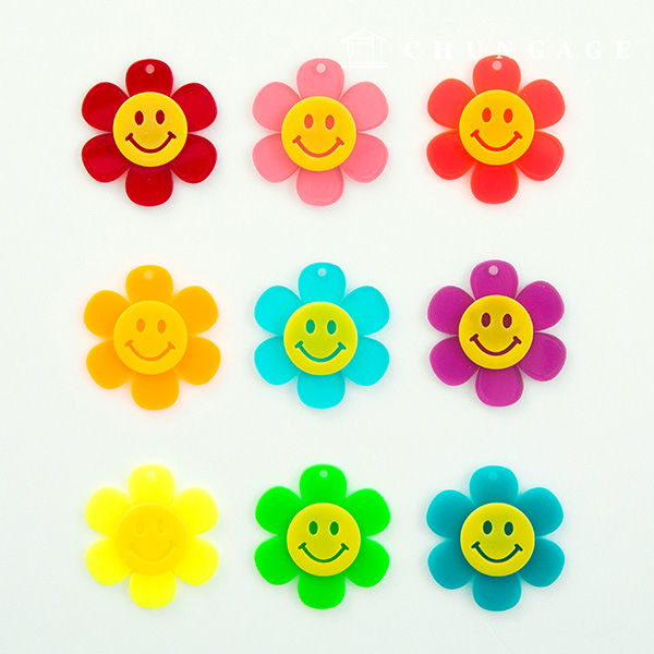 Acrylic Charm Keyring Making Keyring Decoration Smile Flower Glossy Translucent 6cm 9 Types