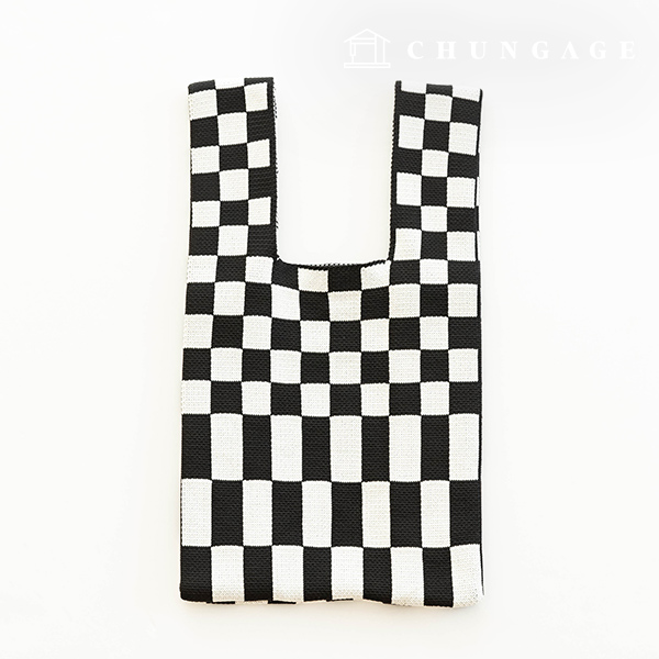 Knit Mini Hand Bag Check Knit Bag Wrist Bag Mosaic Black