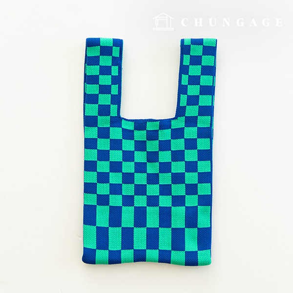 Knit Mini Hand Bag Check Knit Bag Wrist Bag Mosaic Green