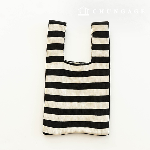 Knit Mini Hand Bag Check Knit Bag Wrist Bag Black Stripe