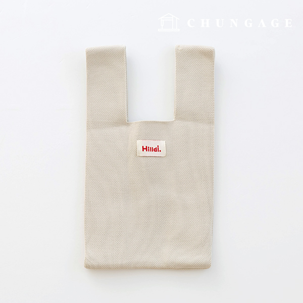 Knit Mini Hand Bag Check Knit Bag Wrist Bag Tote Bag Plain Beige