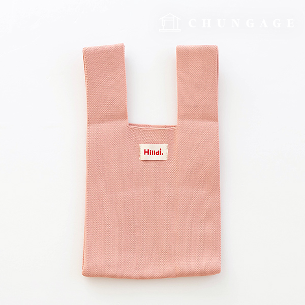 Knit Mini Hand Bag Check Knit Bag Wrist Bag Tote Bag Plain Pink