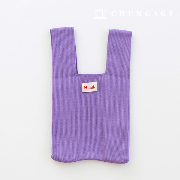 Knit Mini Hand Bag Check Knit Bag Wrist Bag Tote Bag Plain Purple