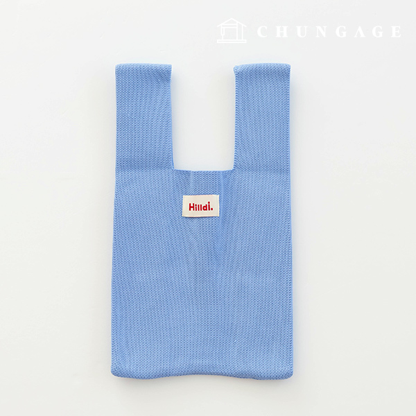Knit Mini Hand Bag Check Knit Bag Wrist Bag Tote Bag Plain Blue