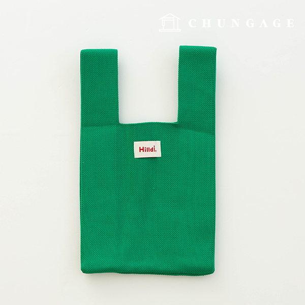 Knit Mini Hand Bag Check Knit Bag Wrist Bag Tote Bag Plain Green