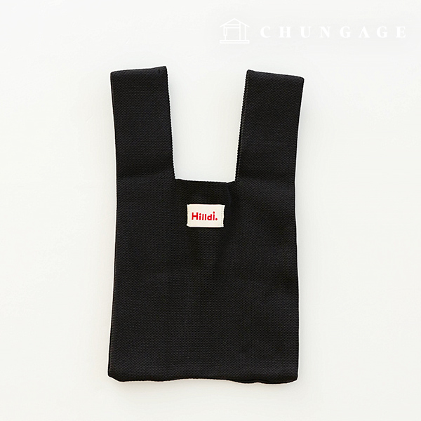 Knit Mini Hand Bag Check Knit Bag Wrist Bag Tote Bag Plain Black