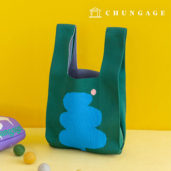 Knit Mini Hand Bag Check Knit Bag Wrist Bag Blue Tree