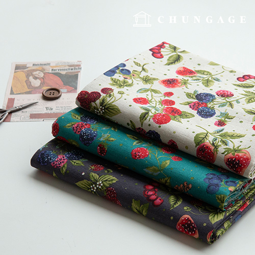 Linen fabric Printing Linen cloth Berry flower pattern Flower Wide Width 11 count fabric 3 kinds of wild berries