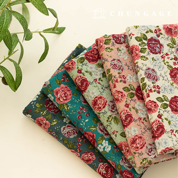 Linenfabric Cotton LinenFabric Vintage Printing Floral Flower Wide Fabric 11 count fabric Misty Rose 5 types