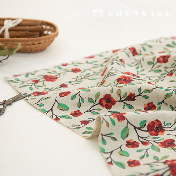 Linen Fabric Washed Linen Fabric Vintage Floral Cotton Flower Wide Width Camellia