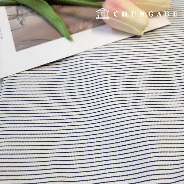 Emboss Cotton Fabric Stripe Navy