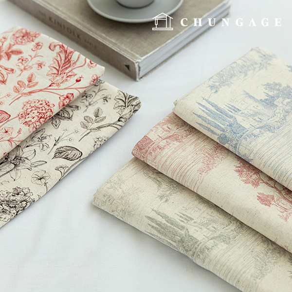 Linen Fabric Bio Washing Linen Cloth Floral Pattern Wide Width Pen Sketch 5 Types