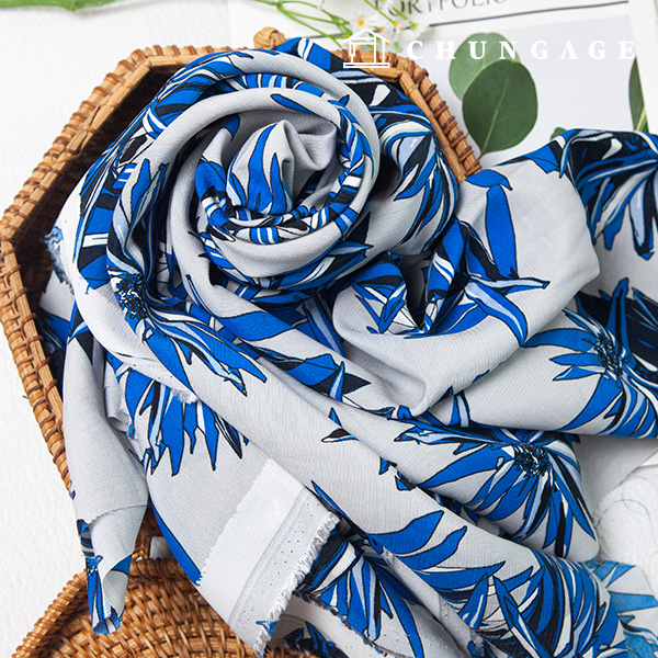 Artificial silk fabric Rayon fabric Wide Width Blue Flower