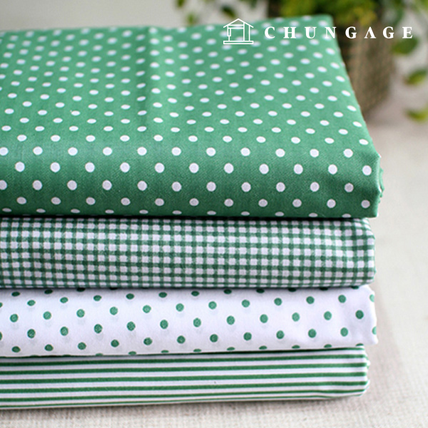 Cotton Blend Fabric Check Dot Stripe Dandy Green 4 Types