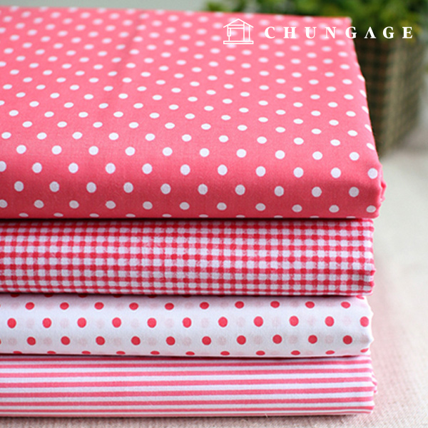 4 kinds of cotton blend fabric Check Dot Stripe Dandy Red