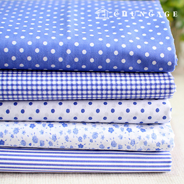 Cotton Blend Fabric Check Floral Pattern Dot Stripe Dandy Blue 5 Types