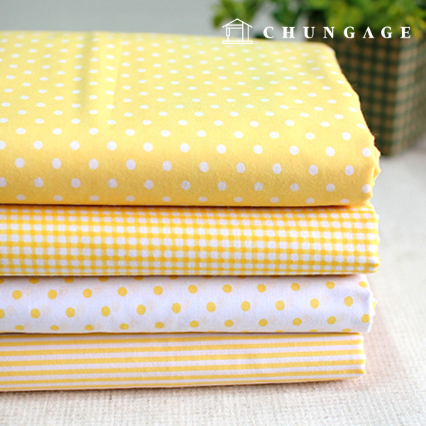 Cotton Blend Fabric Check Dot Stripe Dandy Yellow 4 Types