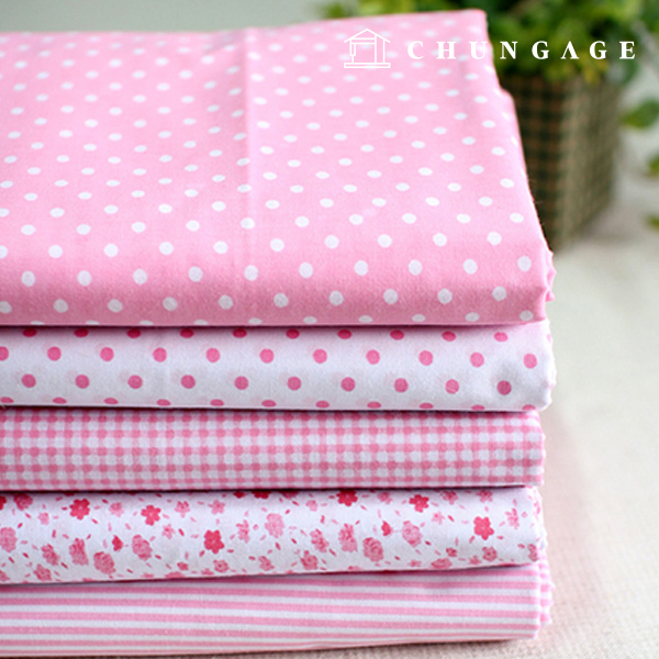 Cotton Blend Fabric Check Floral Pattern Dot Stripe Dandy Pink 5 Types