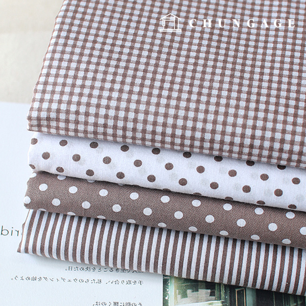 Cotton Blend Fabric Check Dot Stripe Dandy Cocoa 4 Types