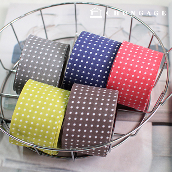 Roll bias tape, cotton blend 2mm, 5 kinds of grain dots