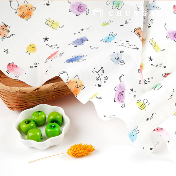 Eco-friendly antibacterial and anti-inflammatory fabric E-DTP cotton20 count watercolor zoo