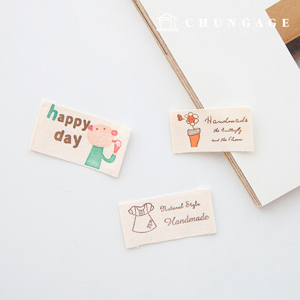 Double-folded cotton label Happy Day Natural 3pcs