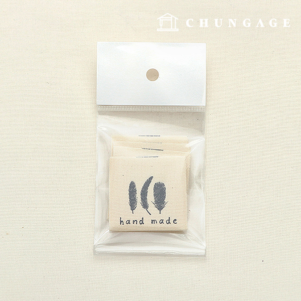 Snap label, cotton label, double folded feather, handmade natural 53610