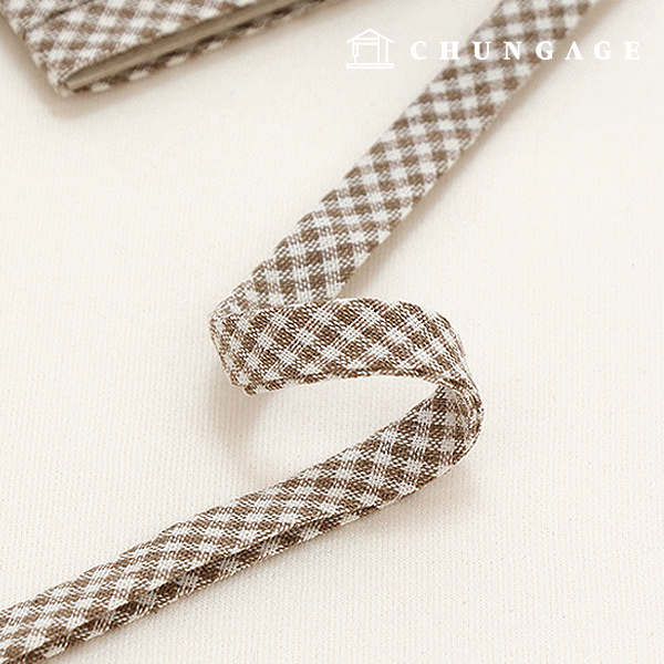 cotton bias tape vintage pastel 10mm Brown Check 85656