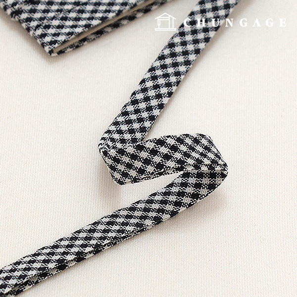 cotton bias tape vintage pastel 10mm Black Check 85655