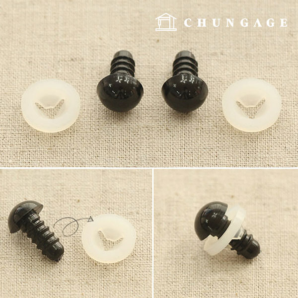 Doll Eye 10mm 2Piece Screw Type Doll Decorative Button Eye Black 60574