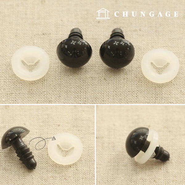 Doll Eye 12mm 2Piece Screw Type Doll Decorative Button Eye Black 60575