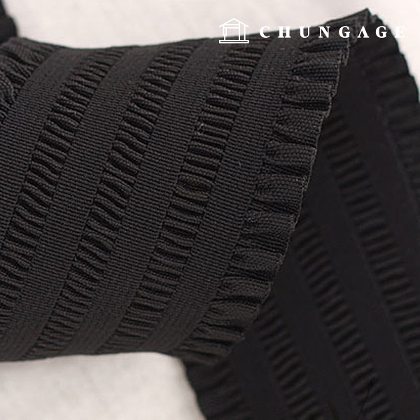 Waist Elastic Band Romantic Pleated Belt Elastic Band 70mm Black 47652