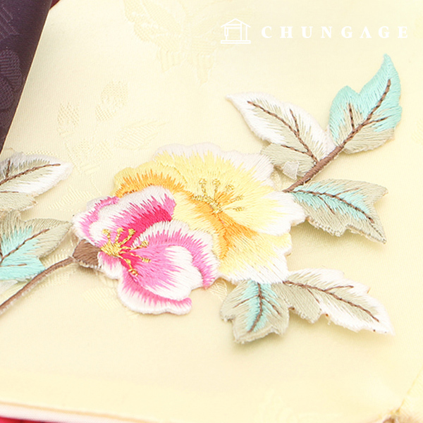 Hanbok decoration Hanbok accessory material mokdan flower embroidery yellow&pink 73887