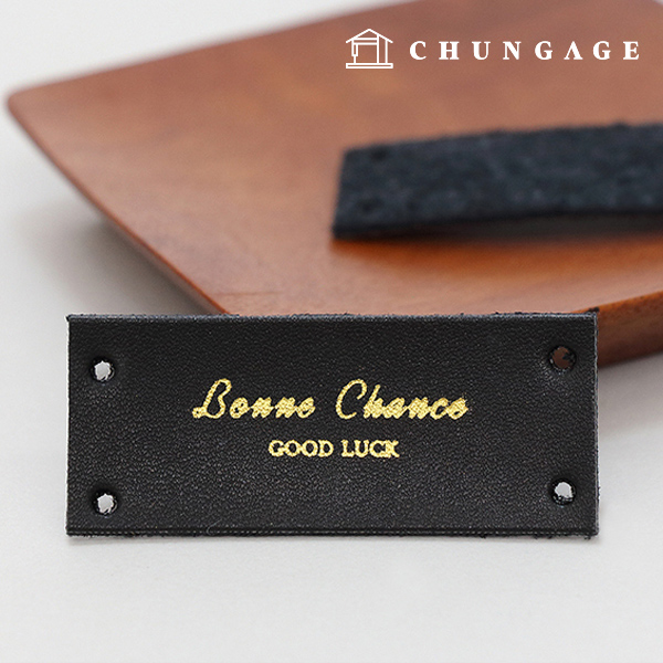 Leather label vintage label Bon Chance gold black 74404