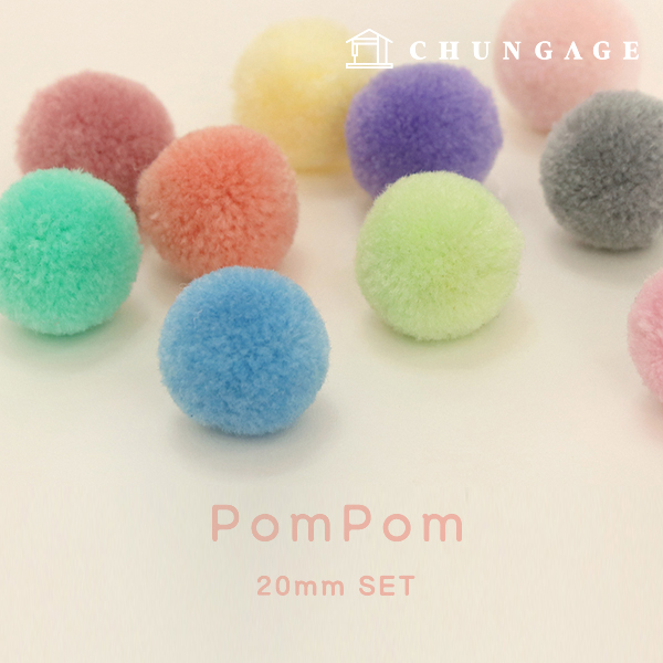 Fur drop decorated pom pom 20mm cotton candy set 10 pieces 76933