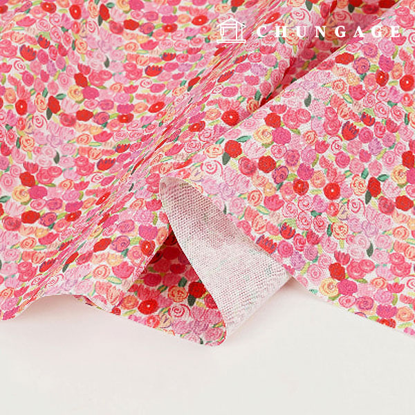 Linen Fabric Cotton Linen 11 count Eco-friendly E-DTP Cotton Linen Wide Width Songsong Flower Pink MLJP1307