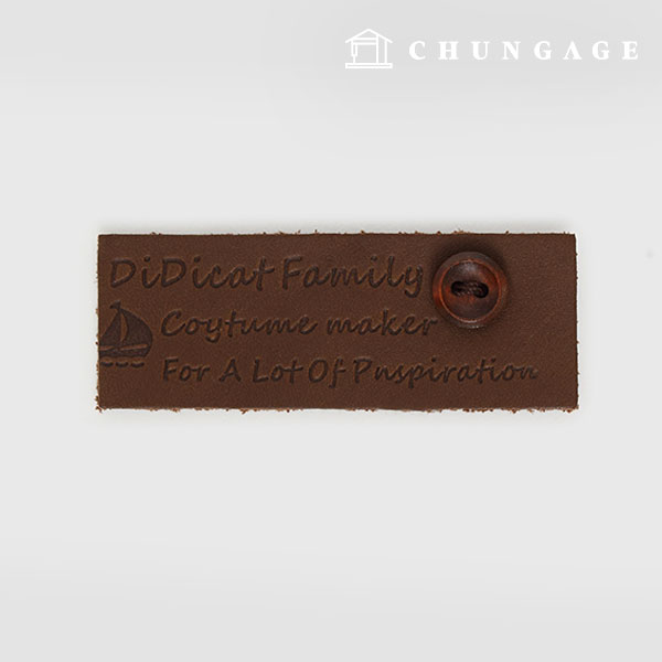Leather Label Vintage Soft Wood Button Dark Brown 77180