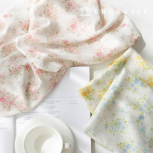 Linen Rayon Fabric DTP Wide Width Floral Flower Fabric Grace 3 types