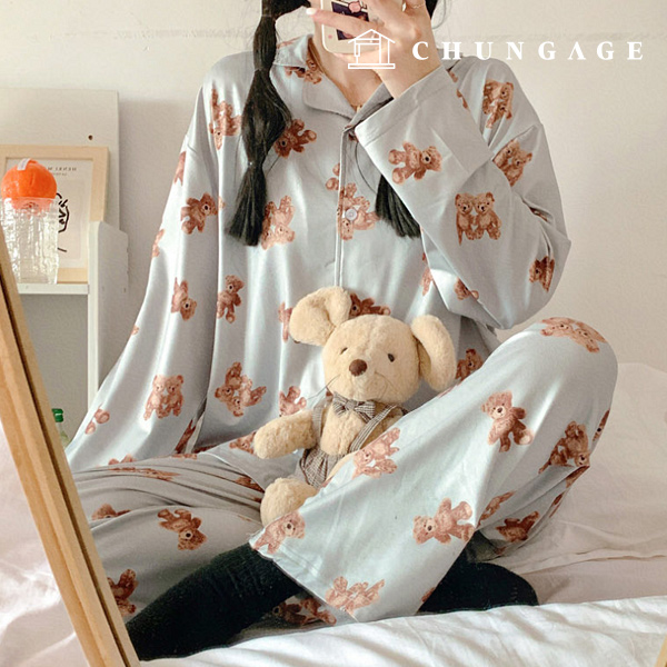 Pajamas Long-sleeve Long Pants Shirt Top and Bottom Set Sleep Pajamas Pajamas 1140 Great Win Bear 31