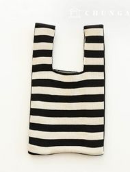 Knit Mini Hand Bag Check Knit Bag Wrist Bag Black Stripe