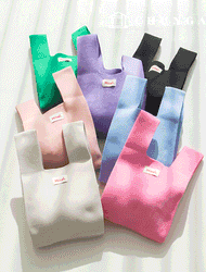 Knit Mini Hand Bag Check Knit Bag Wrist Bag Tote Bag Plain