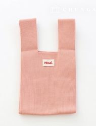Knit Mini Hand Bag Check Knit Bag Wrist Bag Tote Bag Plain Pink