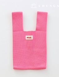 Knit Mini hand bag Check Knit bag wrist bag tote bag Plain Hot pink