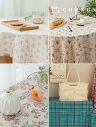 Cotton Linen Tablecloth Floral Check Tablecloth Dolsan Event Tablecloth Pink Claire 90x140